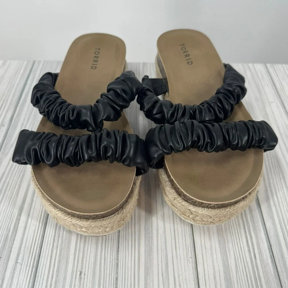 Torrid Women's Black Double Band‎ Espadrille Platform Slide Sandals Size 8WW